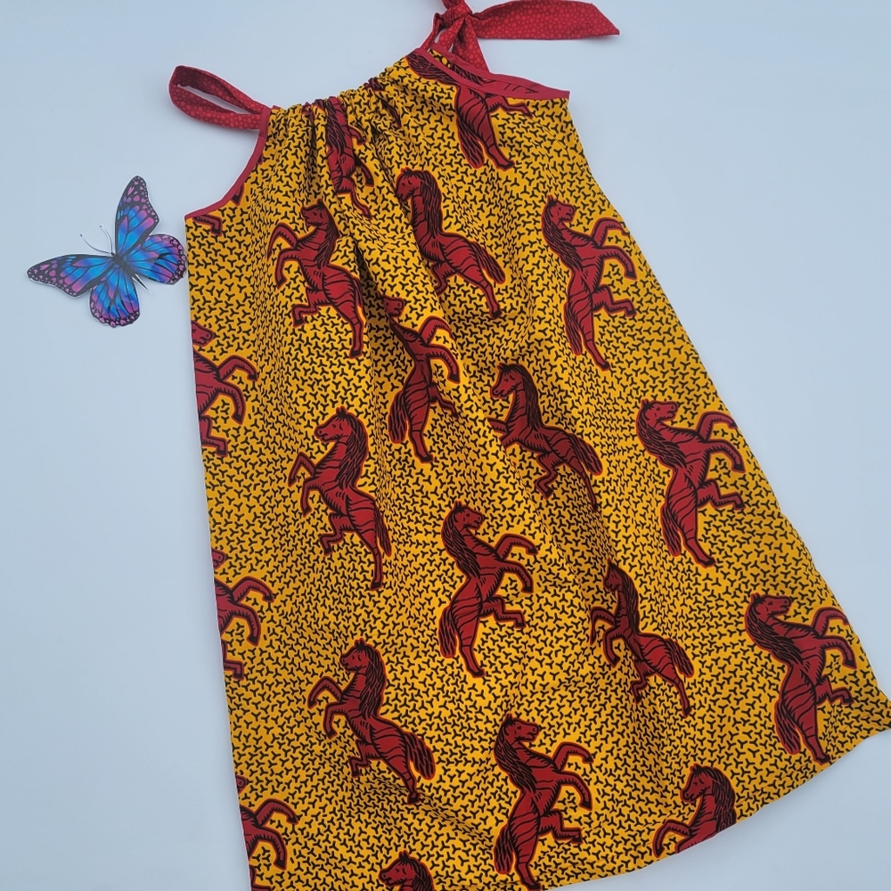 Handmade Ankara Horse  Print Girls Pillowcase Dress,  Summer dress, Sun …